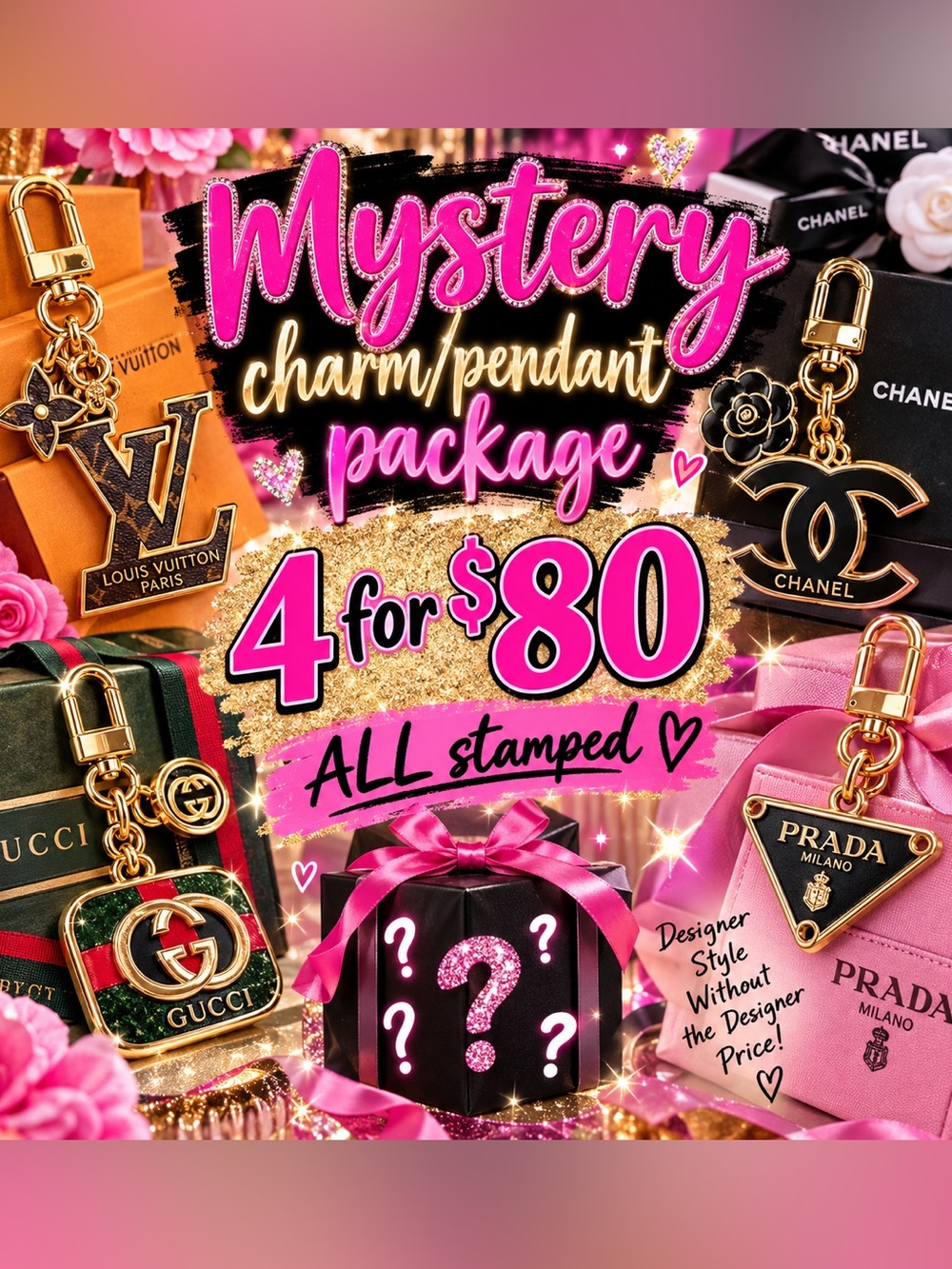 Mystery Charm Pendant zipper pull Package - 4 for $80- ALL will be stamped